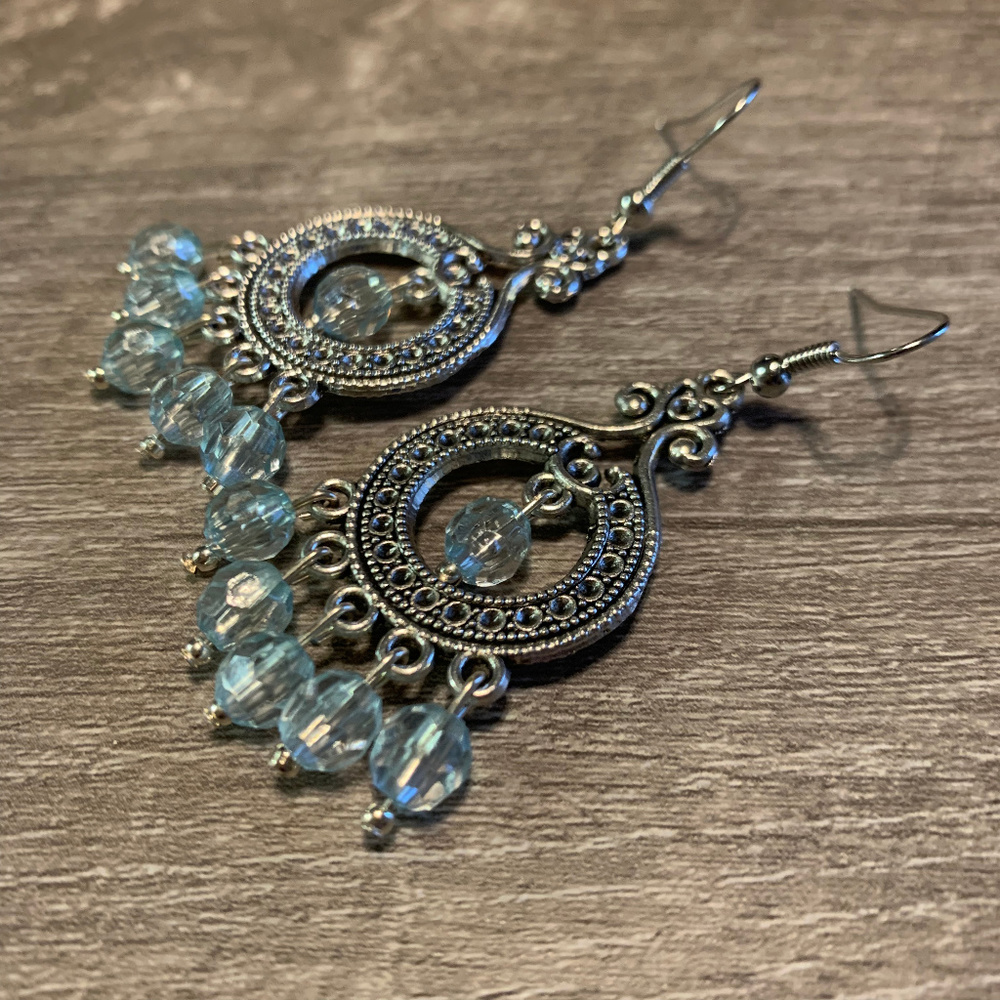 Silver and Blue Chandelier Earrings